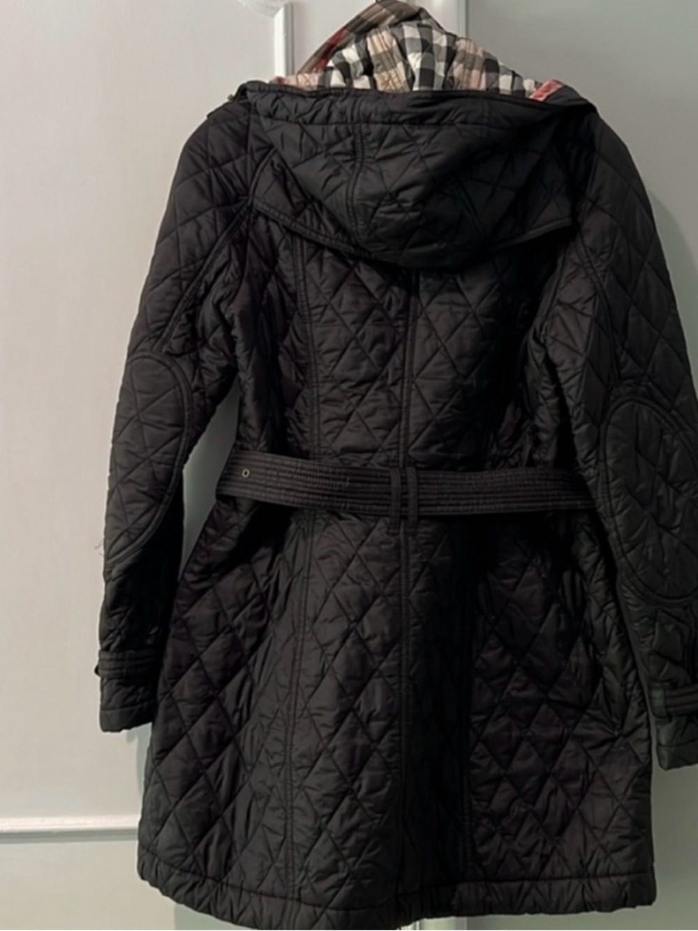 BURBERRY Finsbridge Black Belted Quilted Jacket W Detachable Hood Size L - Picture 7 of 10